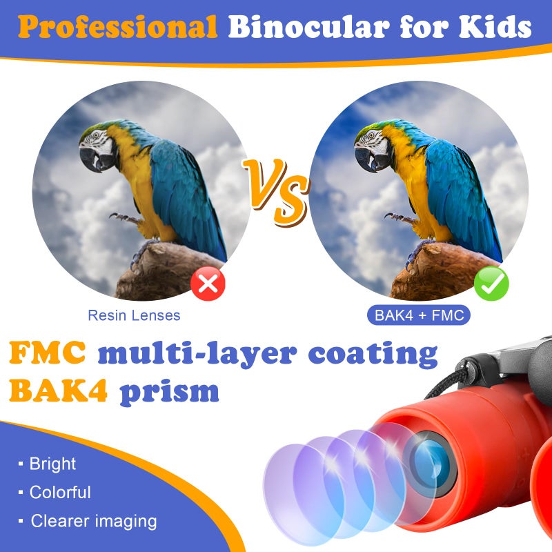 Obuby Real Binoculars for Kids Gifts for 3-12 Years Boys Girls 8x21 High-Resolution Optics Mini Compact Binocular Toys Shockproof Folding Small Telescope for Bird Watching,Travel, Camping,Red - Image 3